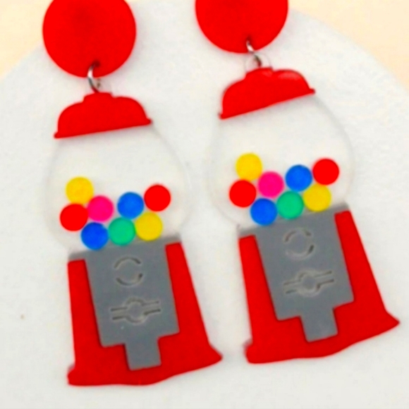 Adorable Bubble Gum Machine Hanging Stick In Earrings! - Picture 5 of 6